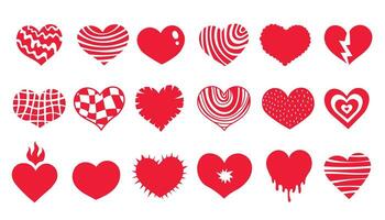 Red doodle heart shapes vector set