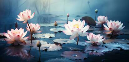 AI generated a painting of lotus plants and the water, photo