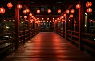 AI generated a beautiful corridor with red and light red lanterns photo