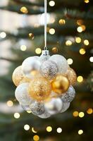 AI generated disco christmas tree decoration, in the style of light white and yellow, white and silver photo