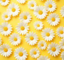 AI generated white daisies on a yellow background photo