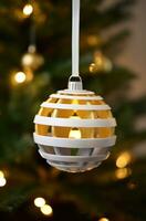 AI generated disco christmas tree decoration, in the style of light white and yellow, white and silver photo