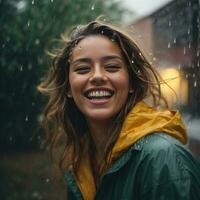 AI generated Rainy Laughter Freeze Framed Joy in High Shutter Speed Generative by AI photo