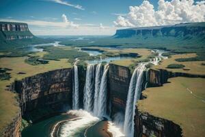 ai generado majestuoso cascadas cascada rodeado por lozano acantilados y verdor generativo por ai foto