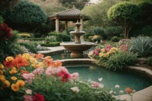 AI generated Tranquil garden scene with a variety of colorful flowers in bloom Generative by AI photo