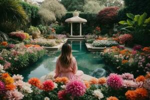 AI generated Tranquil garden scene with a variety of colorful flowers in bloom Generative by AI photo