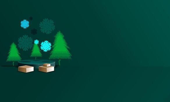 Christmas tree and snowflakes on a green background new year. 3d rendering vector