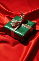 AI generated a present box on top of red cloth photo