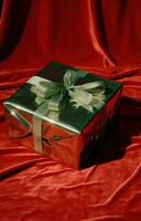 AI generated a present box on top of red cloth photo