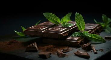 AI generated chocolate bar with mint and basil, photo