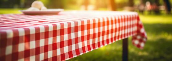 AI generated table in park on tablecloth photo