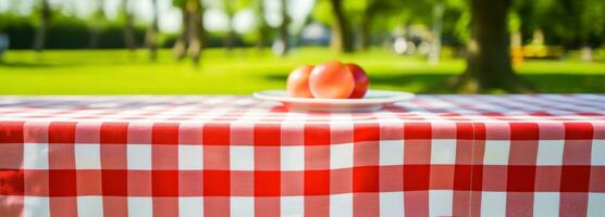 AI generated table in park on tablecloth photo