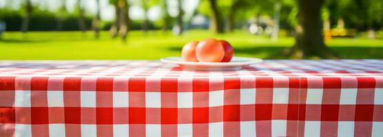 AI generated table in park on tablecloth photo