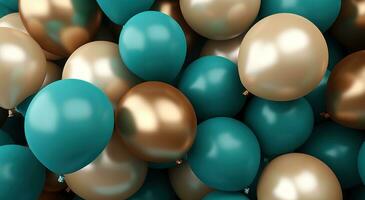 AI generated elegant blue and gold balloons photo