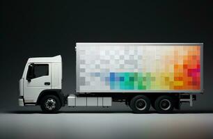 AI generated white flatbed truck on a gray background photo