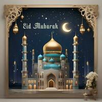 AI generated Eid Mubarak Greetings with mosque background, Eid ul Adha Mubarak, Eid al Adha Mubarak celebration photo