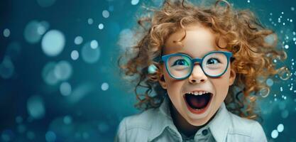 AI generated little girl smiles with glasses photo