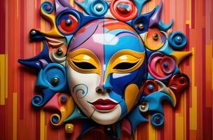 AI generated a beautiful mask on colorful background photo