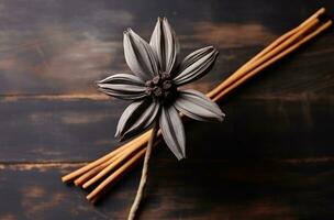 AI generated vanilla flower on wooden stick photo