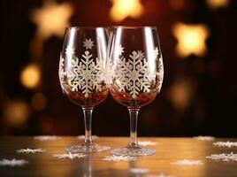 AI generated two glasses with snowflake on the background photo