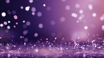 AI generated dark purple and silver background with purple confetti photo