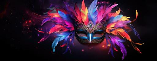AI generated a colorful carnival mask with feathers on a black background photo