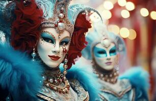 AI generated venetian costumers on a carnival photo