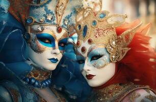 AI generated venetian costumers on a carnival photo