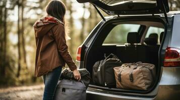 AI generated person packing their belongings into a car photo