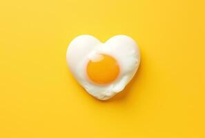 AI generated a fried egg in the shape of heart is sitting on a yellow surface photo