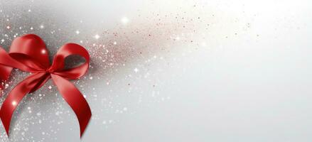 AI generated a heart shaped red ribbon with glitter silver backgrounds photo