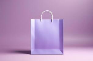 AI generated purple paper bag on a purple background photo