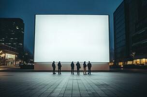 AI generated a group of people are in front of an empty billboard photo