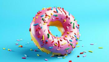 AI generated a colorful donut on a blue background photo