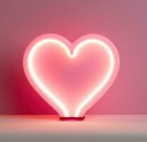 ai generado un corazón neón firmar es iluminado arriba en un rosado antecedentes foto