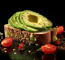 AI generated a slice of bread with a slice of avocado and tomatoes on it photo