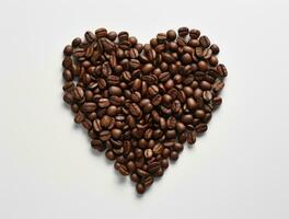 ai generado un corazón de café frijoles estaba hecho en un blanco antecedentes foto