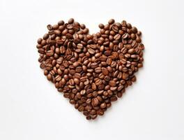 ai generado un corazón de café frijoles estaba hecho en un blanco antecedentes foto