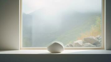 AI generated a small stone lying on a wall beside a window photo