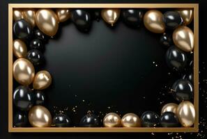 AI generated a photo frame using black and gold balloons