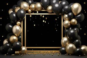 AI generated a photo frame using black and gold balloons