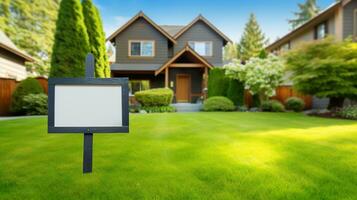 AI generated Generative AI, Real estate street sign or banner mock up, for sale blank photo