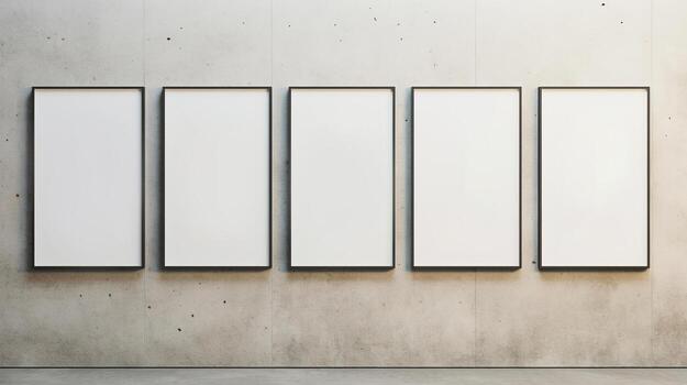 AI generated Generative AI, set of five posters mock up, blank minimalistic background, artwork template photo