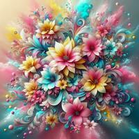 AI generated Explosion of colored powder in the form of flowers, abstract colored background photo