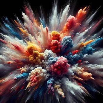 AI generated Explosion of colored powder aerosol. Abstract colored background photo