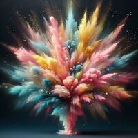 AI generated Explosion of colored powder aerosol. Abstract colored background photo