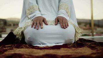 Blind Muslim Young Woman in White Prayer Outfit Praying to Allah video