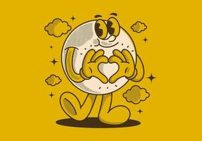 Ball character with happy face, hands forming heart sign vector