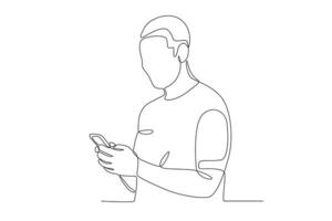 A man focuses on using a smartphone vector