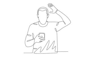 A man is in shock while playing cellphone vector